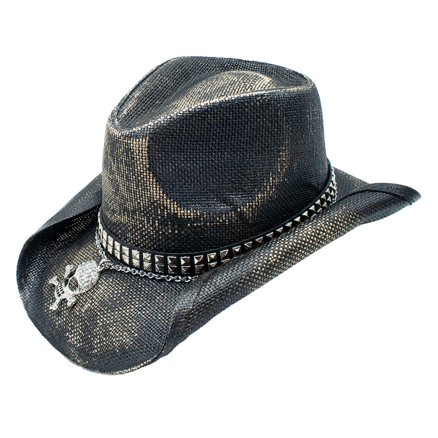 Catrin Straw Skull Studded Chain Drifter Cowboy Hat Doba Default